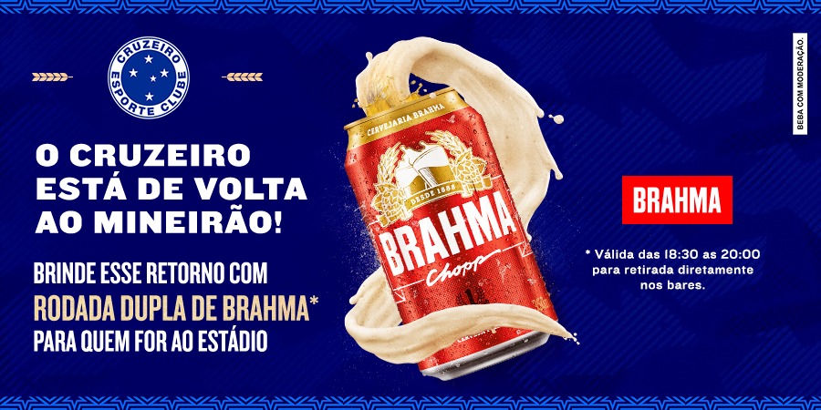 Na volta do Cruzeiro ao Mineirão, Brahma garante brinde da torcida com rodada dupla no estádio